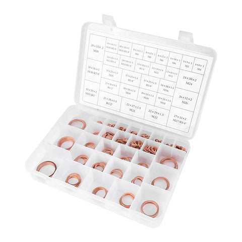 Killer 570 Pieces Copper Washer Flat Ring Set Kit With 30 Precise Sizes Solid For Sump Plug Sealing On Your Car Or Marine Vehicles Plus Generator Fuel Line Hydraulic Fixes DIY Mechanic Maintenance Tool Kit Organized Ready To Go, open case