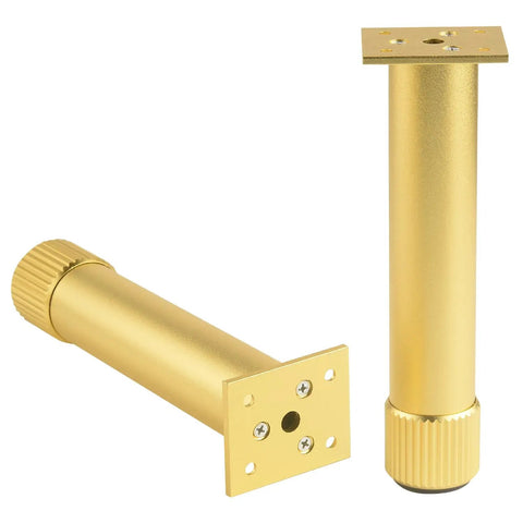 Switch Up Your Setup With These Durable Adjustable Furniture Legs Crafted From Heavy Aluminum Alloy Featuring Quick Height Tweaks On Twist Base Ideal For Beds Couches Cabinets And Shelves Comes In Sweet Gold - Gold furniture legs with ribbed twist base.