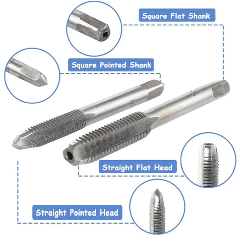 Tap Wrench Tool Set With Adjustable T Handle And Metric Plug Taps M3 M4 M5 M6 M8 For Metal Aluminum Plastic Wood Mesee 6 Piece Tap Holder Kit With 1 Wrench And 5 High Strength Taps showing metric tap heads with square and straight shank details.