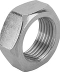 Stainless Steel Jam Nut 11/16-18 Right Hand NF Fine Thread for Rod Ends, Heim Joints, and Clevises, Premium Corrosion Resistant, Universal Fit for Suspension, Steering and Linkage Systems close-up of stainless steel jam nut