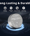 Top Shelf 10 Pack LR44 Batteries AG13 SR44 357 303 A76 One Five Volt Button Cells Fresh Box showing a single LR44 battery for smart gadgets.