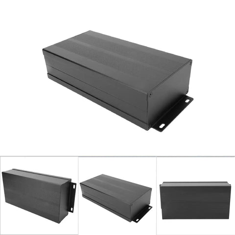 Rugged Split Aluminum Enclosure Project Box With A Slick Brushed Cap, Zero Sweat Cooling Case for DIY circuit boards in sand black.