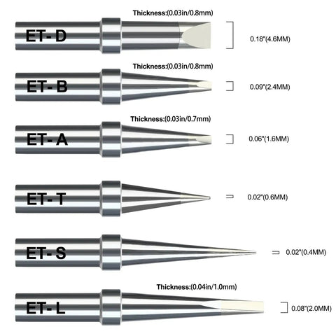 Solder Tips Set For ET Soldering Irons And Compatible WES WESD PES WE Stations 6 Copper Tips Pack For Replacing Weller Tips