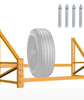 Heavy Duty Wall Mount Tire Rack Garage Storage Organizer Holds Tires Rock Solid Built Tough Steel Frame Yellow Finish with tire and hardware.