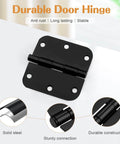 Black Interior Door Hinges 3.5 Inch By 3.5 Inch With Six Holes And 270 Degree Rotation, Rounded Five Eighth Inch Radius Corners