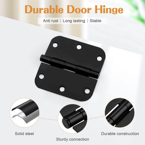 Black Interior Door Hinges 3.5 Inch By 3.5 Inch With Six Holes And 270 Degree Rotation, Rounded Five Eighth Inch Radius Corners
