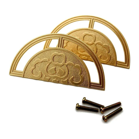 Gold Retro Style Brass Cabinet Pull Handles 2 Pack For Cabinets Closets And Drawers Round Old School Pull Knobs With Auspicious Cloud Geometric Pattern