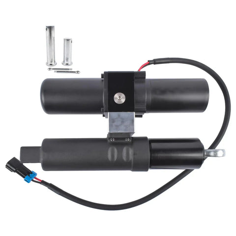Hydraulic Angle System Actuator For Polaris Ranger XP 1000 And Glacier Pro HD Snowplow with mounting hardware and wiring.