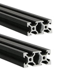 Two Pack Of Legit Tough 20X40mm Black Aluminum T Slot Extrusion Profile Rails For Custom Cnc Routers And 3D Printer Frames, cut view showing internal structure.