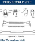 Turnbuckle size dimensions for One Quarter Inch Wire Rope Kit With Seventy Five Feet Heavy Duty Galvanized Cable