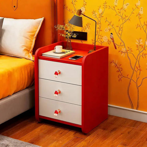 Killer Mushroom Cabinet Knobs Solid Zinc Alloy Furniture Pulls For Bedroom Dresser And Kitchen Drawer Hand Painted Decorative Handle Set Of Four on a red nightstand.