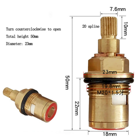 Replacement Faucet Cartridge With Ceramic Disc For Double Handle Kitchen And Bathroom Taps Quarter Turn Operation Three Quarter Inch BSP Thread 20 Spline No Fuss Install Durable Valve Replacement For Leaky Or Worn Out Taps, showing dimensions and details