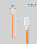 Top Tier One Hundred Count Four Inch Cleaning Swabs In Orange Knitted Polyester Heads Straight Up Clean For Camera Optics And Delicate Gear No Fuss Precision Wipes That Get The Job Done Smooth Quick, measuring 100mm with an orange handle.