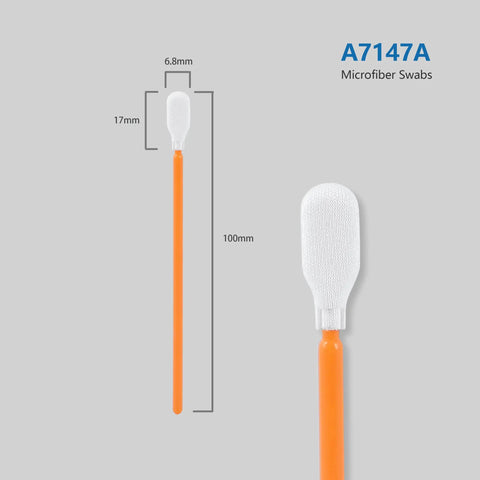 Top Tier One Hundred Count Four Inch Cleaning Swabs In Orange Knitted Polyester Heads Straight Up Clean For Camera Optics And Delicate Gear No Fuss Precision Wipes That Get The Job Done Smooth Quick, measuring 100mm with an orange handle.