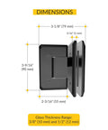Dimensions of Glass To Glass Shower Door Hinge 90 Degree Solid Forged Brass Black Nickel Finish Beveled Edges Fits Three Eighths Or One Half Inch Glass Thickness