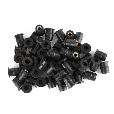 Heavy Duty M5 Rubber Nuts Featuring Brass Captive Cores For Motorcycle And Atv Windscreen Bolt Up Job in a pile