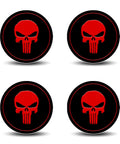 Fresh Four Pack Wheel Center Cap Stickers Featuring A Dope Skull Design In Vivid Red For Any Road Ready Ride, 2.2 inches.