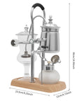Slick Vintage Balance Syphon Coffee Maker Set Featuring Heavy Duty Stainless Steel And Borosilicate Glass Vacuum Brewing System.