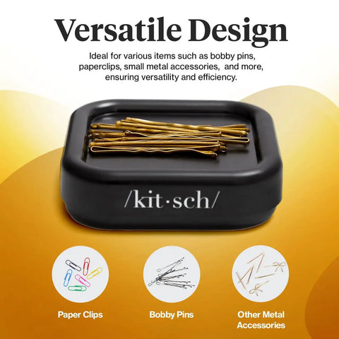 Magnetic Bobby Pin Organizer For Desk And Vanity Strong Pin Holder That Keeps Hair Pins Clips And Paper Clips In One Easy Spot Ideal Gift For Women Black 1 Pc with bobby pins on top