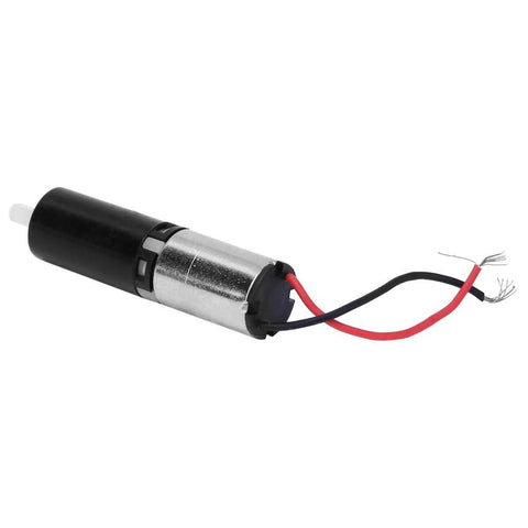 Side view of a 6mm micro planetary reduction gear motor with red and black power wires