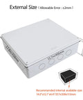 Beefy Weatherproof Outdoor Junction Box For Electronics IP65 Dustproof ABS Plastic Enclosure With NPT Cable Glands White 15.7 x 13.8 x 4.7 Inch shown with dimensions.