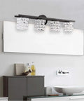 Black 4 Light Vanity Light Fixture With Crystal Shade Modern Wall Sconce for Bathroom Mirror IP44 Waterproof above mirror