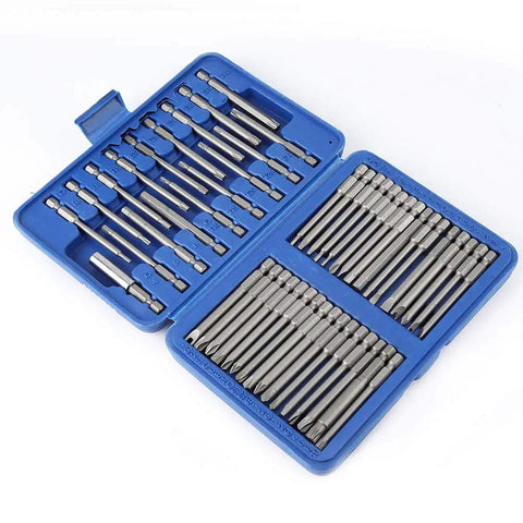 Solid 50 PCS Electric Screwdriver Bits Set Made From Tough Alloy Steel For Power Drills Featuring Slotted Pozidriv Hex And U Shaped Screws You Can See 50 bits in blue case