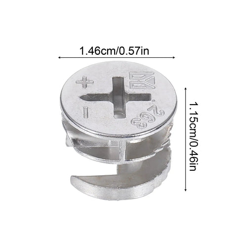 Straight Up Solid Cam Connectors And Lock Nuts For Cabinets Drawers And Wardrobes 12 Piece Zinc Alloy Furniture Hardware Kit No Sweat Assembly Heavy Duty Joint Fasteners For Dressers Shelves Built Tough At 14 6 mm By 11 5 Mm, single zinc cam connector, 1.46cm size, heavy duty.