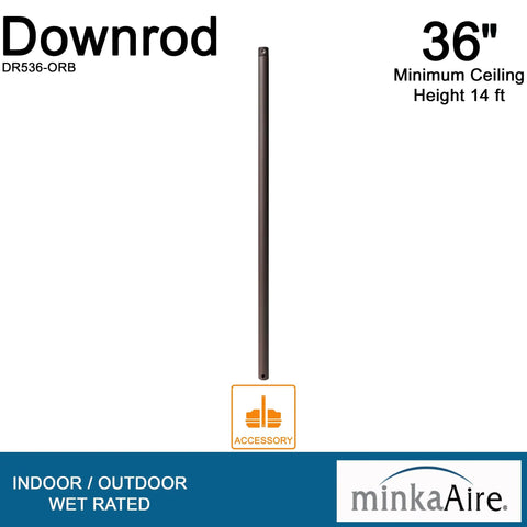 36 Inch Ceiling Fan Downrod In Oil Rubbed Bronze For Tall Ceilings Three Quarter Inch Diameter Heavy Duty Construction For Easy Install