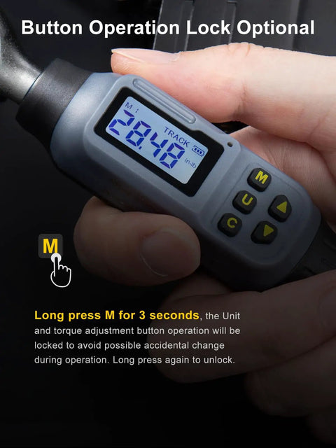 Digital Torque Wrench One Quarter Inch Drive With Buzzer And LED Indicator, Pro-Grade Accuracy 1.1-22.1 Ft-Lbs And 1.5-30 Nm, Quick-Swap Socket Head, Electronic Wrench Kit With Bits And Sockets For Bikes, Motorcycles, And Gunsmithing, digital display in hand
