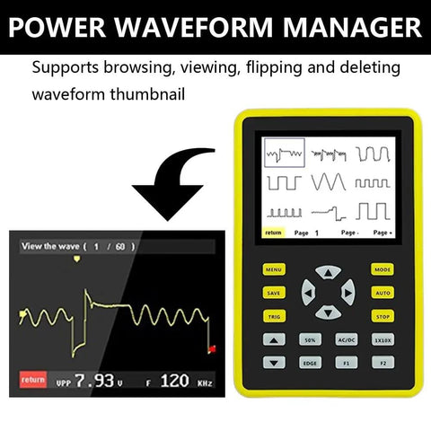 Pocket Sized Handheld Oscilloscope With 100MHz Bandwidth And 500MSaS Sampling For DIY Electronics Gearheads, screen display
