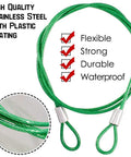 Eight Pack Stainless Steel Tethers With Colorful Coated Security Lanyard Kit showing a green vinyl-coated durable cable