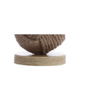 Base detail of Natural Monkey Fist Rope Ball LED Table Lamp 18 Inches, showing rope and wooden platform, Coastal Nautical decor.
