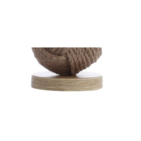 Base detail of Natural Monkey Fist Rope Ball LED Table Lamp 18 Inches, showing rope and wooden platform, Coastal Nautical decor.