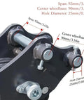 Fast Swap Quick Change Hitch For 1 Ton And Mini Excavators Mechanical Quick Coupler For Small Diggers Buckets Grapples And Attachments Built For Durable Easy One Person Swaps On Job Sites showing 92mm span and 25mm pin interface