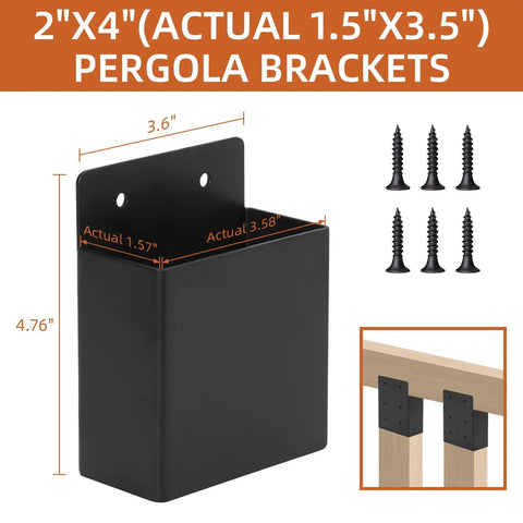 Rugged Heavy Duty 2x4 Pergola Brackets Set With Privacy Wall And Post Rafter Connectors Steel Frame With Black Powder Coat Includes Screws Built For DIY Pergolas Deck Railing 8 Pieces