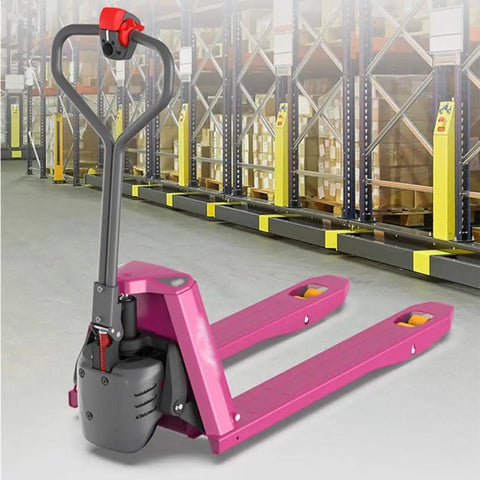 Heavy Duty Full Electric Pallet Jack With Lithium Battery Motors Lift Truck 4400 Lbs Capacity, pink color, designed for warehouse use.