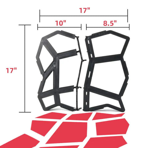 DIY Concrete Path Maker Molds 17 By 17 Inch 1.6 Inch Thick Irregular Stepping Stone Pavers with measurements and pattern.