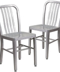 Gael Indoor Outdoor Modern Metal Dining Chairs Set of 2 For Restaurants and Homes, Commercial-Grade Galvanized Steel Seating With Sleek Silver Finish