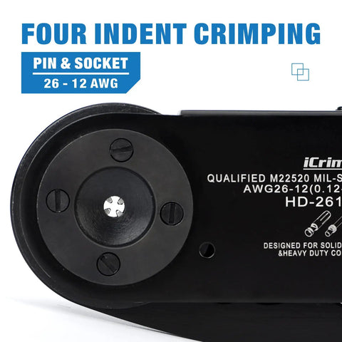 Top Notch IWISS Diesel Grade Deutsch Crimper for Heavy Duty 12 To 26 AWG Wiring with four indent crimping mechanism.