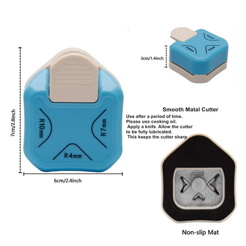 Slick Three In One Paper Corner Rounder Punch For Killer Craft Edges On Scrapbook Pages And Journals With Razor Sharp Stainless Steel Blades And Heavy Zinc Body