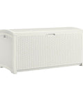 99 Gallon Outdoor Deck Box With Hinged Lid White All Weather Resin Storage For Patio Yard And Garage Large Organizer