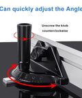 Rock Solid Adjustable Table Saw Miter Gauge With Precision Aluminum Fence And Clear Degree Scale For Dead Nuts Accurate Woodworking Cuts and Rapid Angle Adjustments, showing adjustable knob and angle scale.