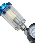 Professional Spray Gun Pressure Regulator Featuring A No Nonsense Oil Water Separator Filter To Keep Damp Moisture Out and guarantee a straight up slick finish on every detail job, clear filter construction.