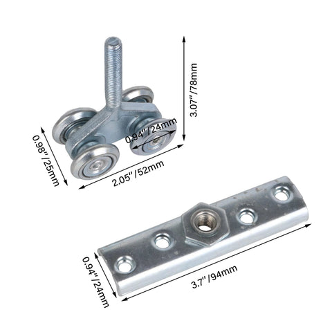 24mm Wheel Dia Steel Rail Hanging Trolley Wheel Sliding Track Roller With 90kg Load Bearing And Nuts H4 3 Adjustable