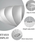 11.5in Small Lantern Pendant Light, White Imitation Silk Bubble lamp with adjustable height and sliver lamp bone detail.