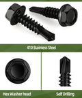 Black Hex Washer Head Sheet Metal Screws Set Size 14 Two And A Half Inch Self Drilling Flanged Self Tapping 410 Stainless Steel