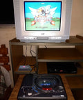 Retro gaming setup with RCA To Coax RF Modulator Converter With Channel Switch connected to vintage TV and gaming console