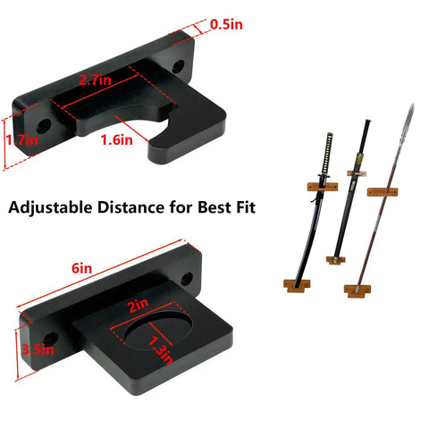 Detailed view of Vertical Katana Wall Mount Holder With Adjustable Tilt For Samurai Swords Bamboo Slanted Display Rack dimensions