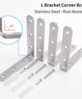 Heavy Duty 4X4 Inch L Brackets Solid Stainless Steel Corner Supports Rust Proof Shelf Braces Brushed Finish with Screws